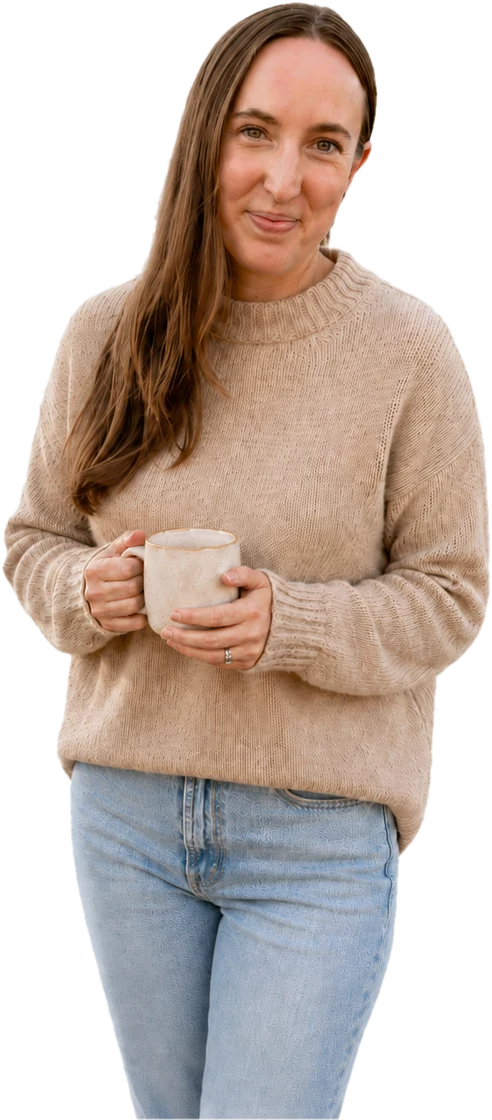 Ellen, holding a coffee